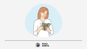 Managing personal finance illustration by Putu Surya Arysoma with woman holding cash and savings concept