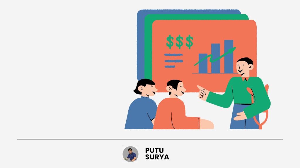 Managing personal finance illustration by Putu Surya Arysoma with business presentation and financial growth discussion