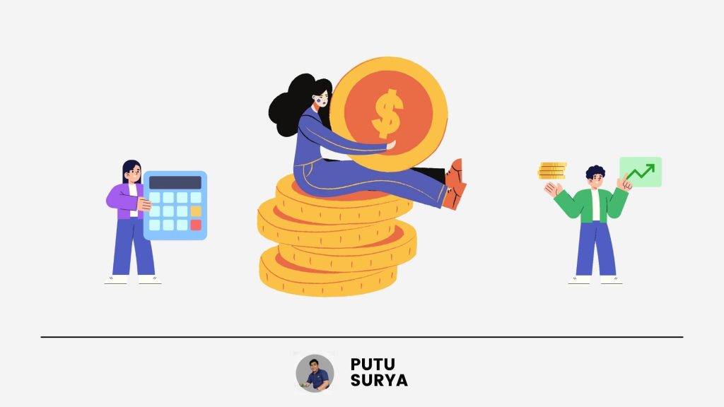 Managing personal finance illustration by Putu Surya Arysoma with savings coins and money management concept